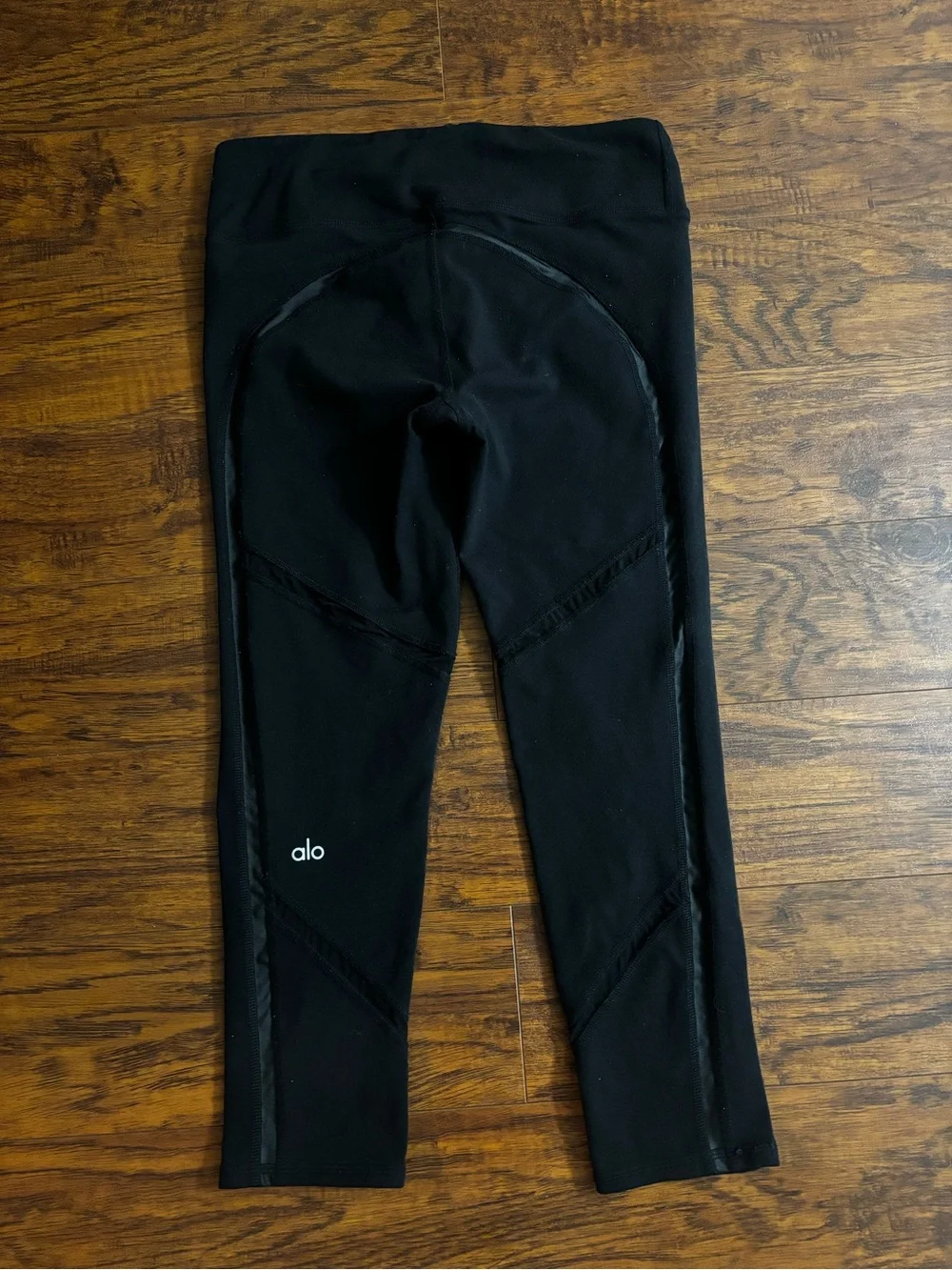 ALO Yoga Continuity Capri Black Mesh Crop Leggings High-Waisted Sheer Panels